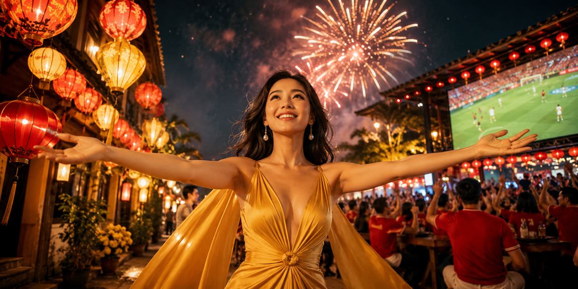 Phố đèn lồng Hội An về đêm, người dùng theo dõi sự kiện thể thao qua điện thoại