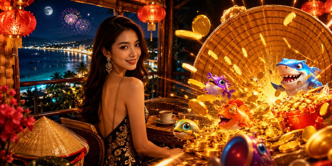 Người phụ nữ đội nón lá cầm điện thoại xem kết quả xổ số tại bờ biển Phú Quốc buổi chiều